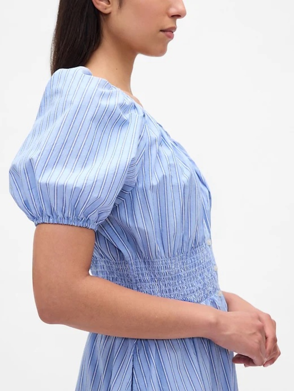 Gap - puff sleeve midi dress - blue stripe - L - Picture 3 of 6